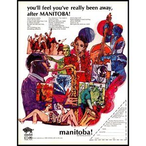 1970 Manitoba Canada Travel Tourism Vintage Print Ad Drawing Theater Music Art